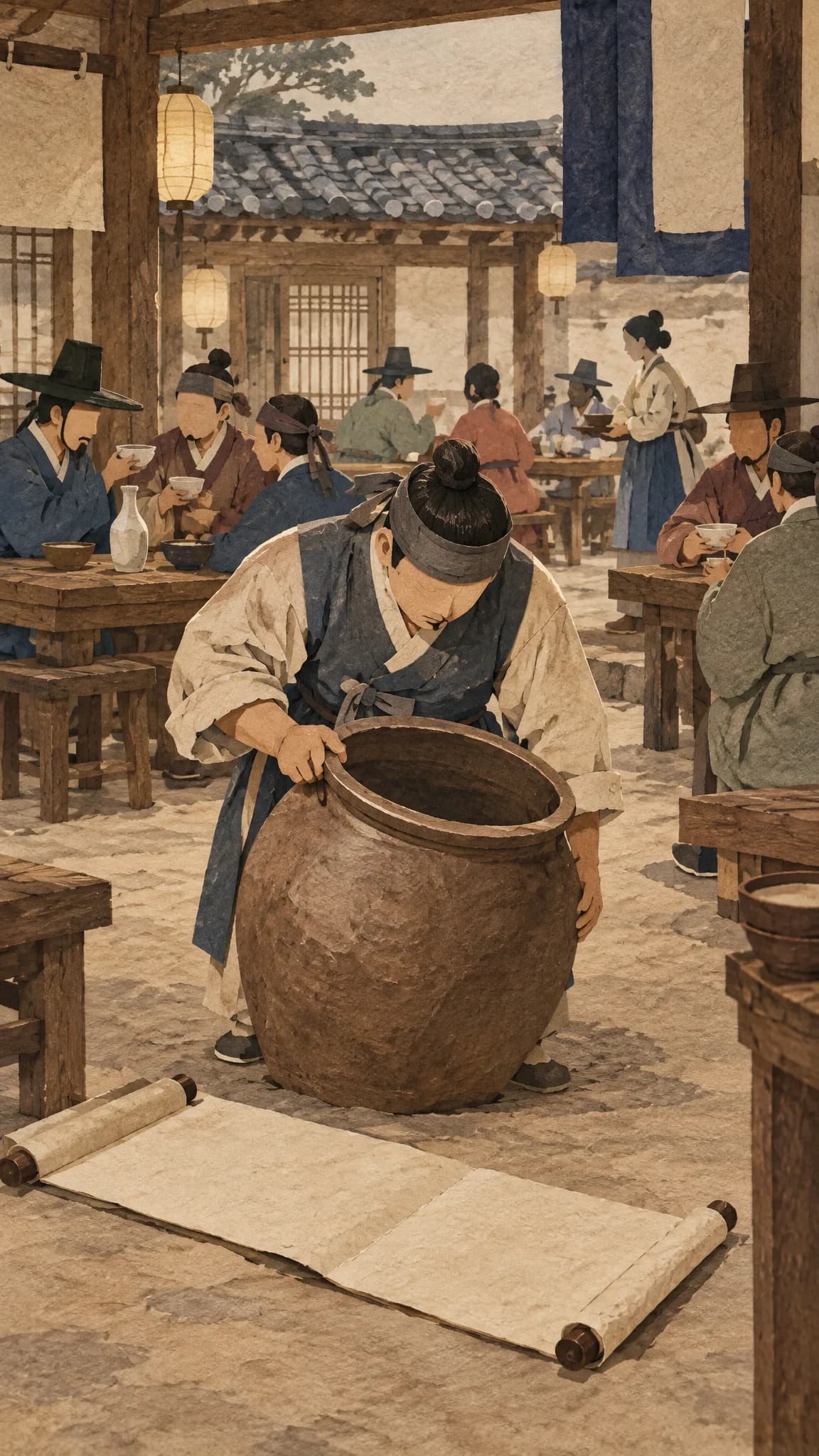 주막 매출은 늘었는데, 엽전 항아리는 비었다 — 컨셉 시안 그림